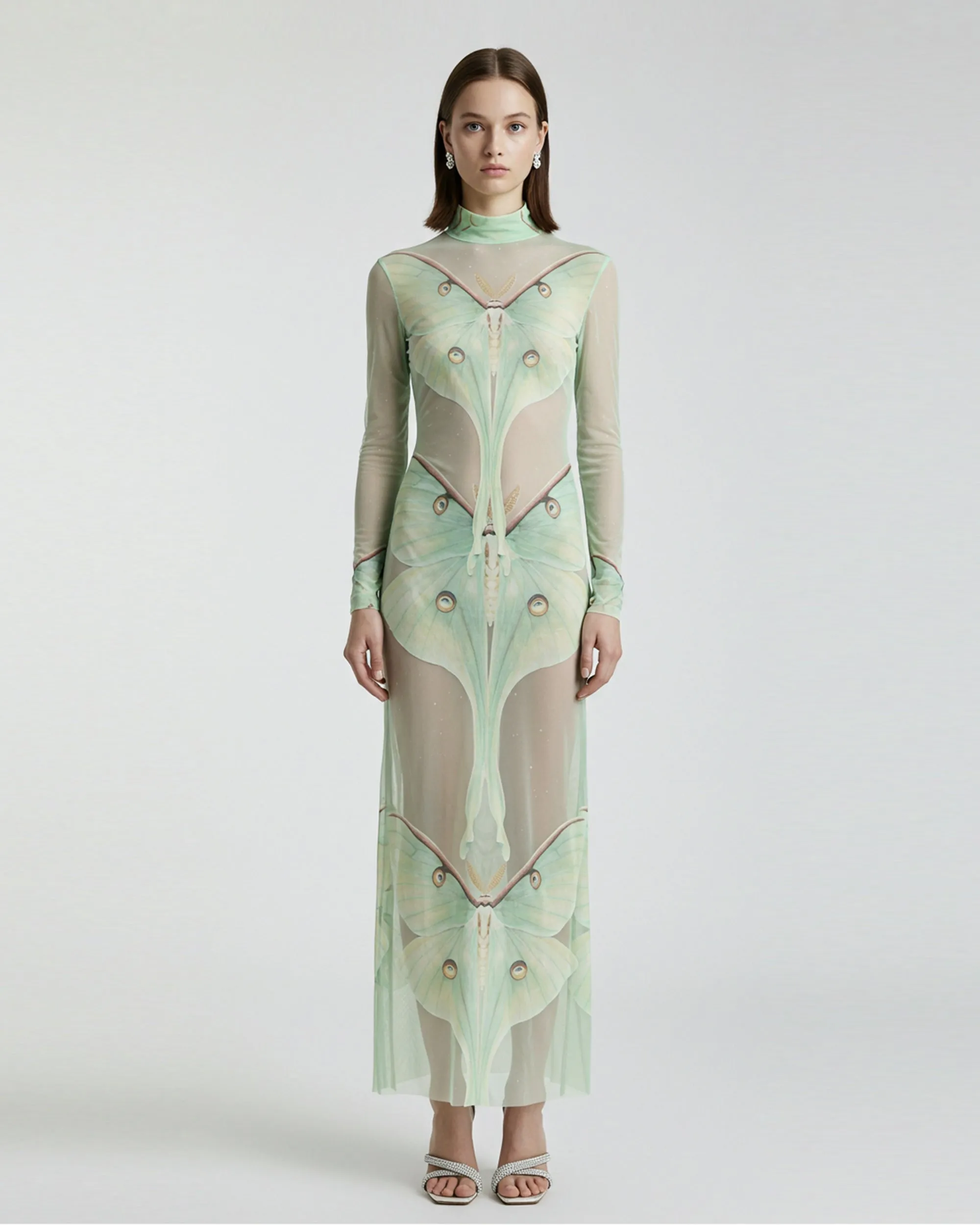 Moth Sheer Mesh Gown - Green/Beige sold by JW PEI