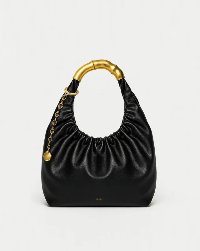 Hadley Ruched Hobo Bag - Black/Gold sold by JW PEI