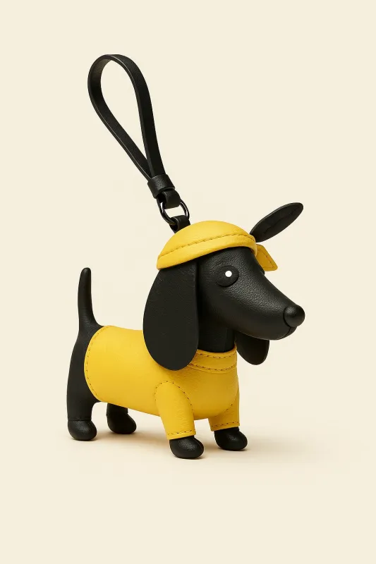 Dachshund Bag Charms Keychain - Black/Yellow sold by JW PEI