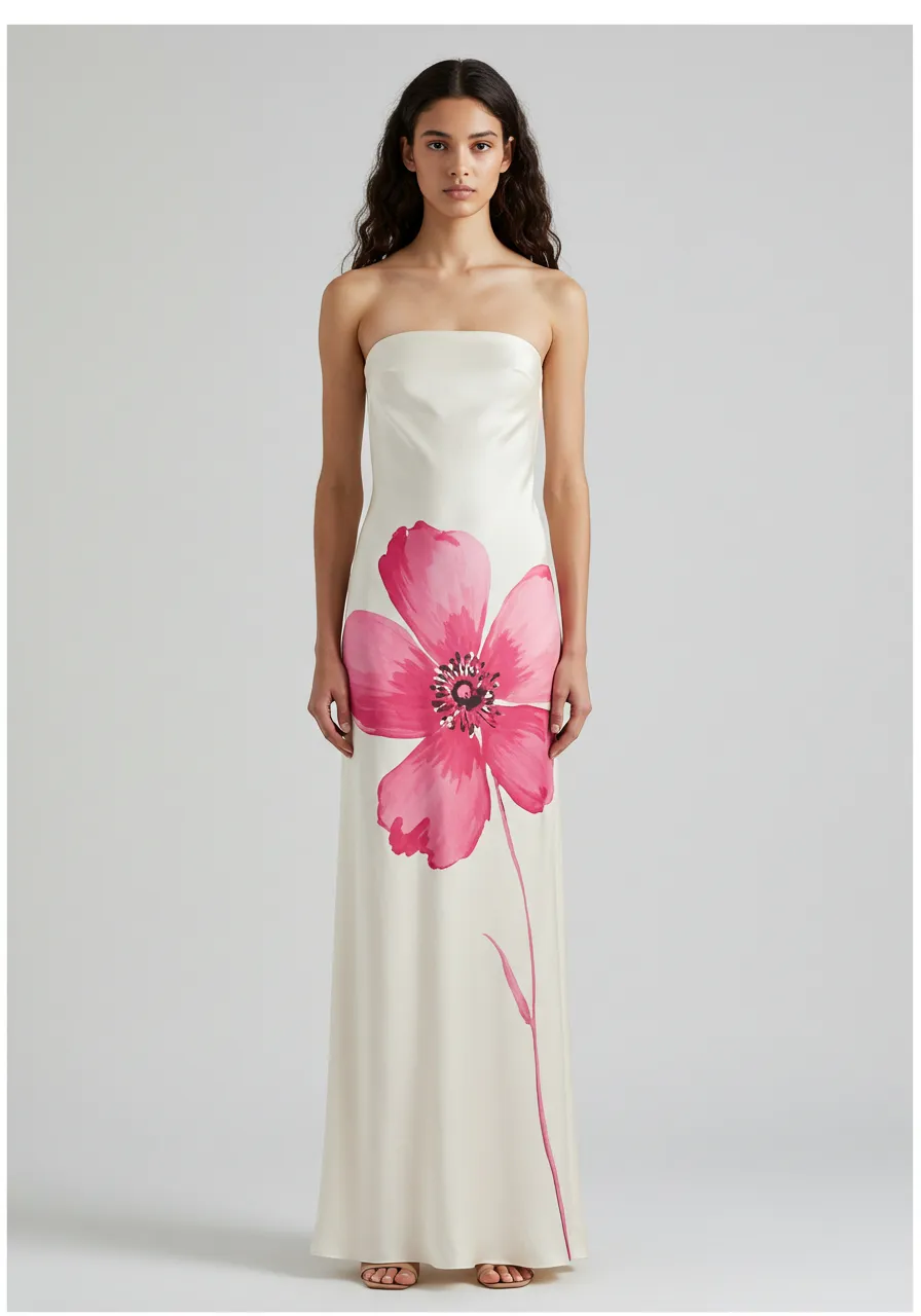 Strapless Floral Maxi Dress - Ivory/Pink sold by JW PEI
