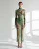 Sheer Maxi Mesh Dress with Moth Wings - Green/Beige sold by JW PEI
