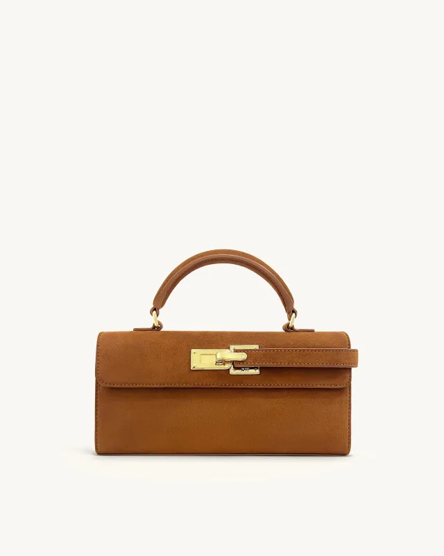 Keyla Faux Suede Top Handle Bag -  Brown sold by JW PEI