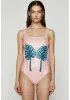 Sequin Monstera One-Piece Swimsuit - Pink/Blue sold by JW PEI
