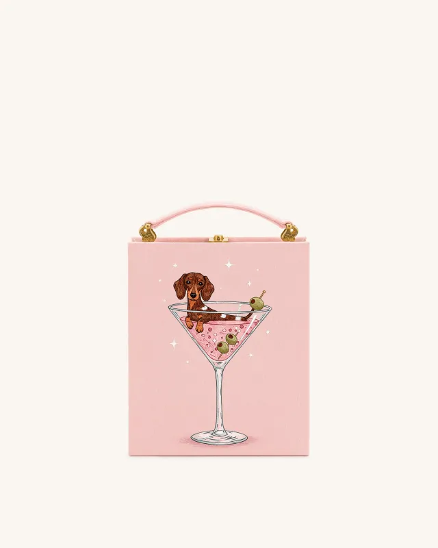 Aurora Dachshund in Martini Glass Embroidered Box Bag - Pink sold by JW PEI