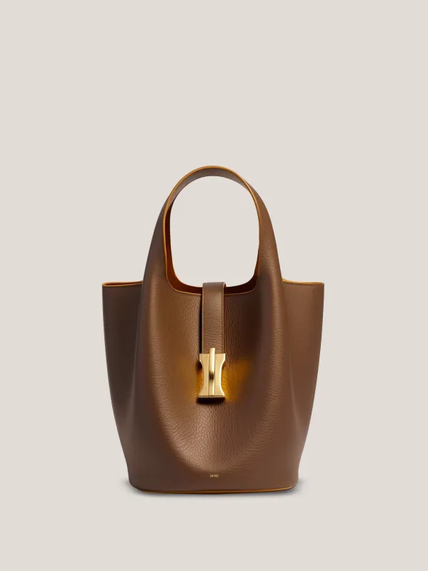 Eliza Bucket Bag with Gold Clasp - Brown sold by JW PEI