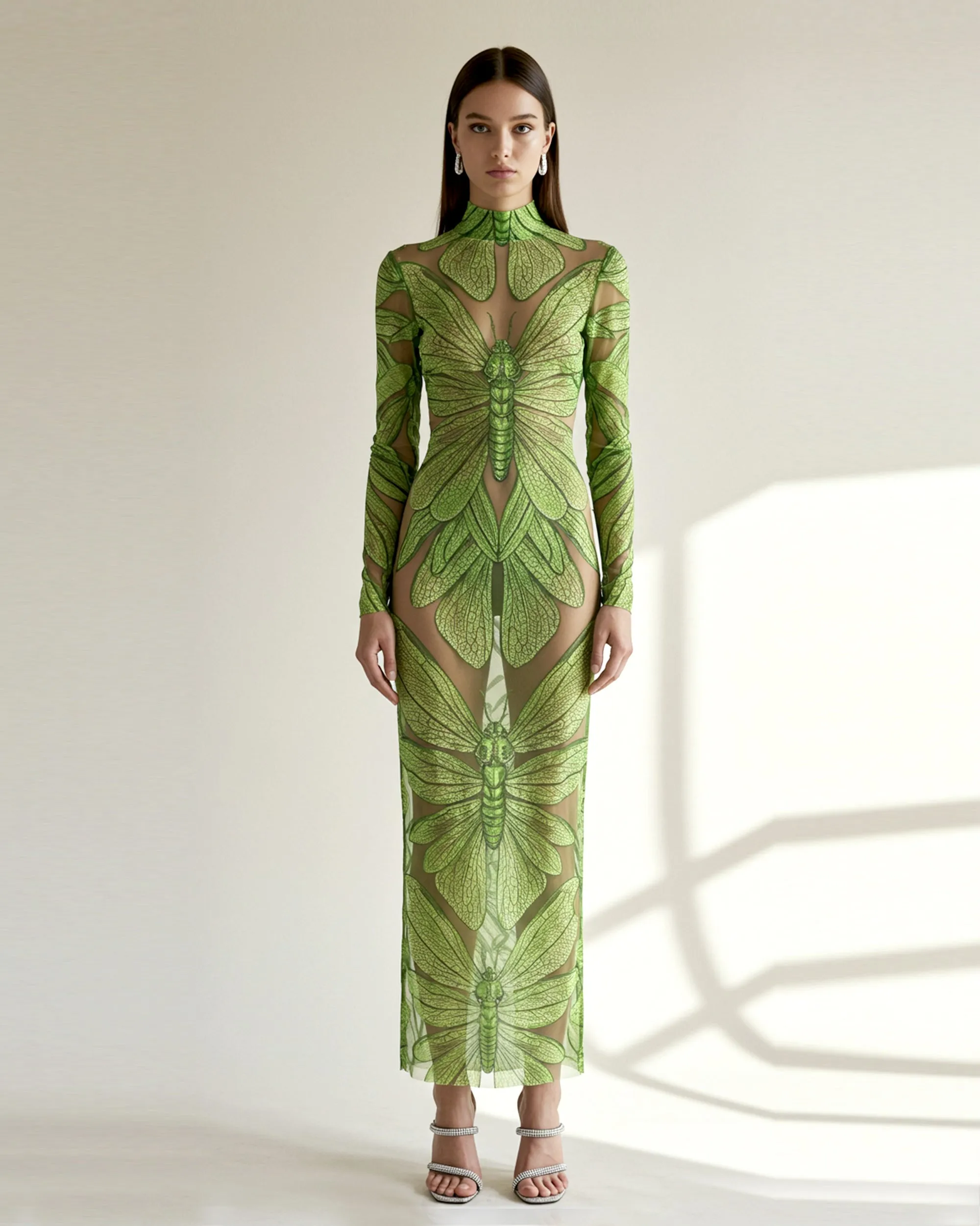 Emerald Dragonfly Sheer Mesh Gown - Green sold by JW PEI