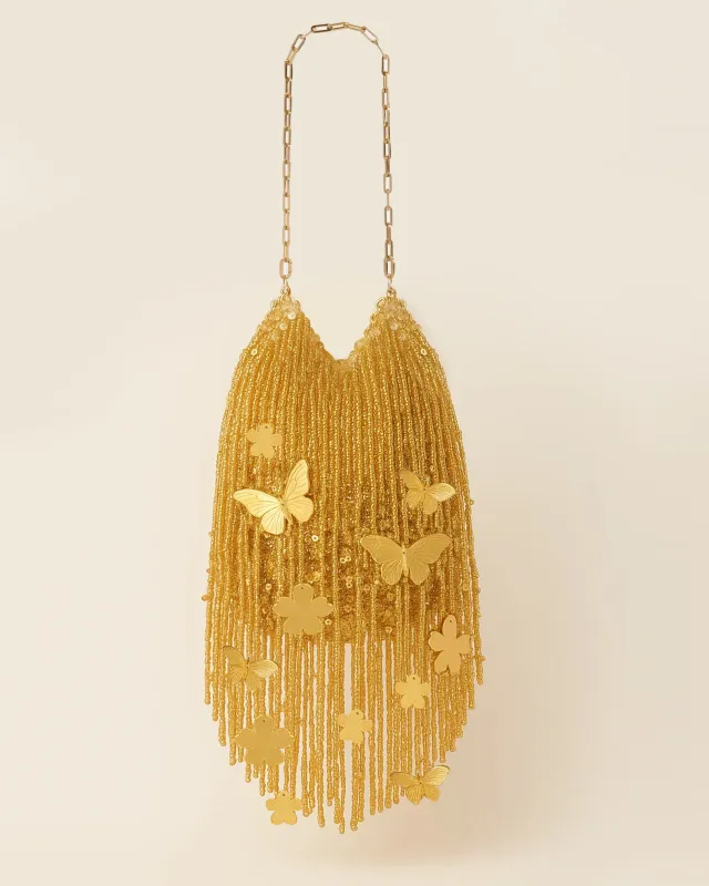 Clara Butterfly Fringe Beaded Bag - Gold sold by JW PEI