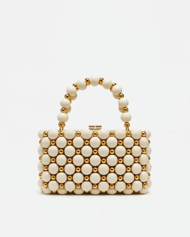 Addison Pearl Beaded Top Handle Bag - White sold by JW PEI