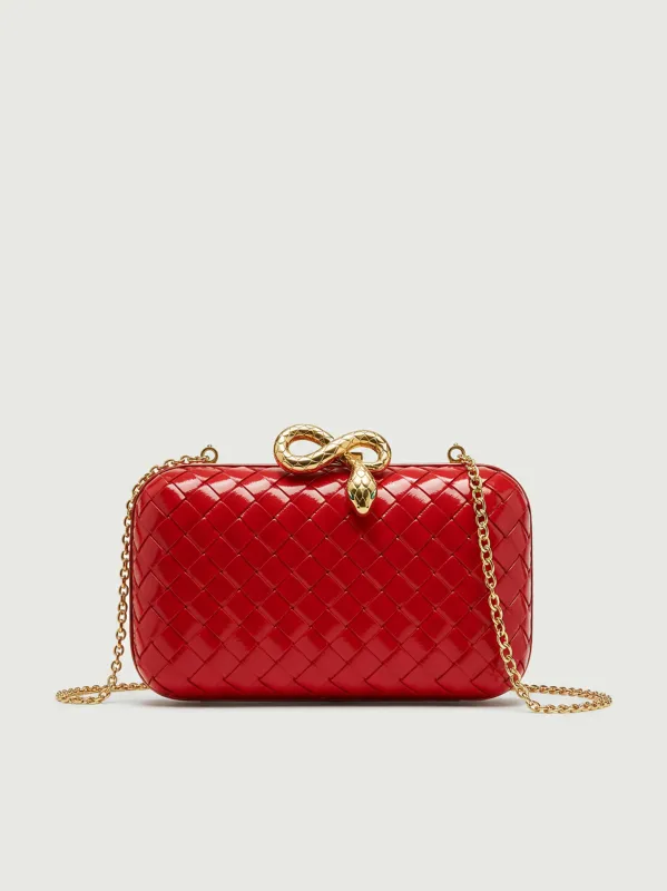 Clarisse Serpent Clasp Woven Clutch - Red sold by JW PEI