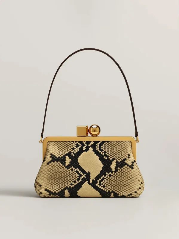 Violet Vintage Frame Top Handle Bag - Beige/Black sold by JW PEI