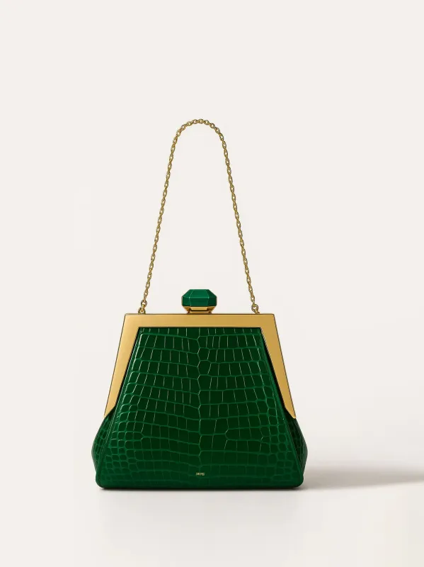 Willow Croc Geometric Frame Top Handle Bag - Emerald Green sold by JW PEI