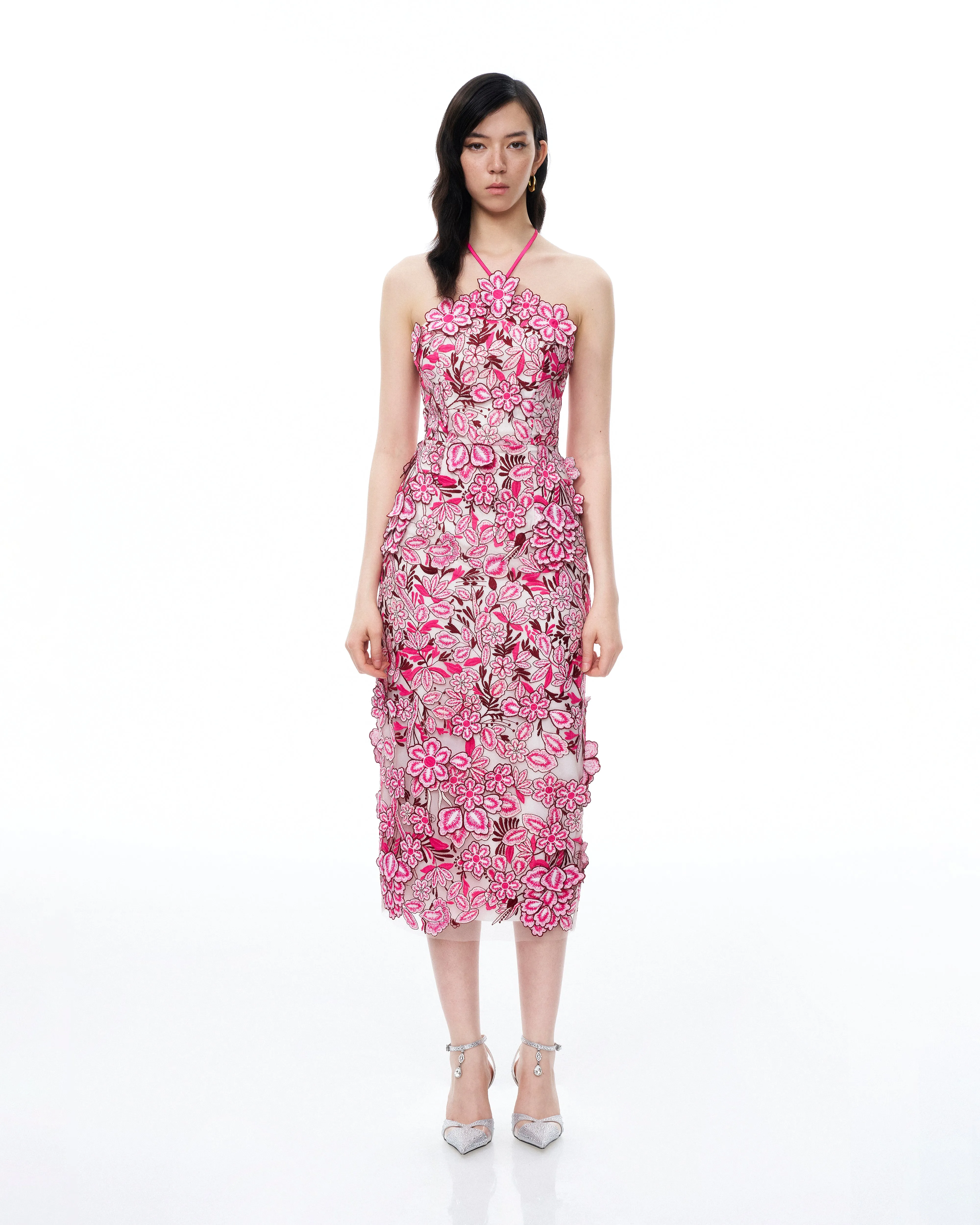 Fiora Halter Neck Floral Embroidered Maxi Dress - Rose Red sold by JW PEI