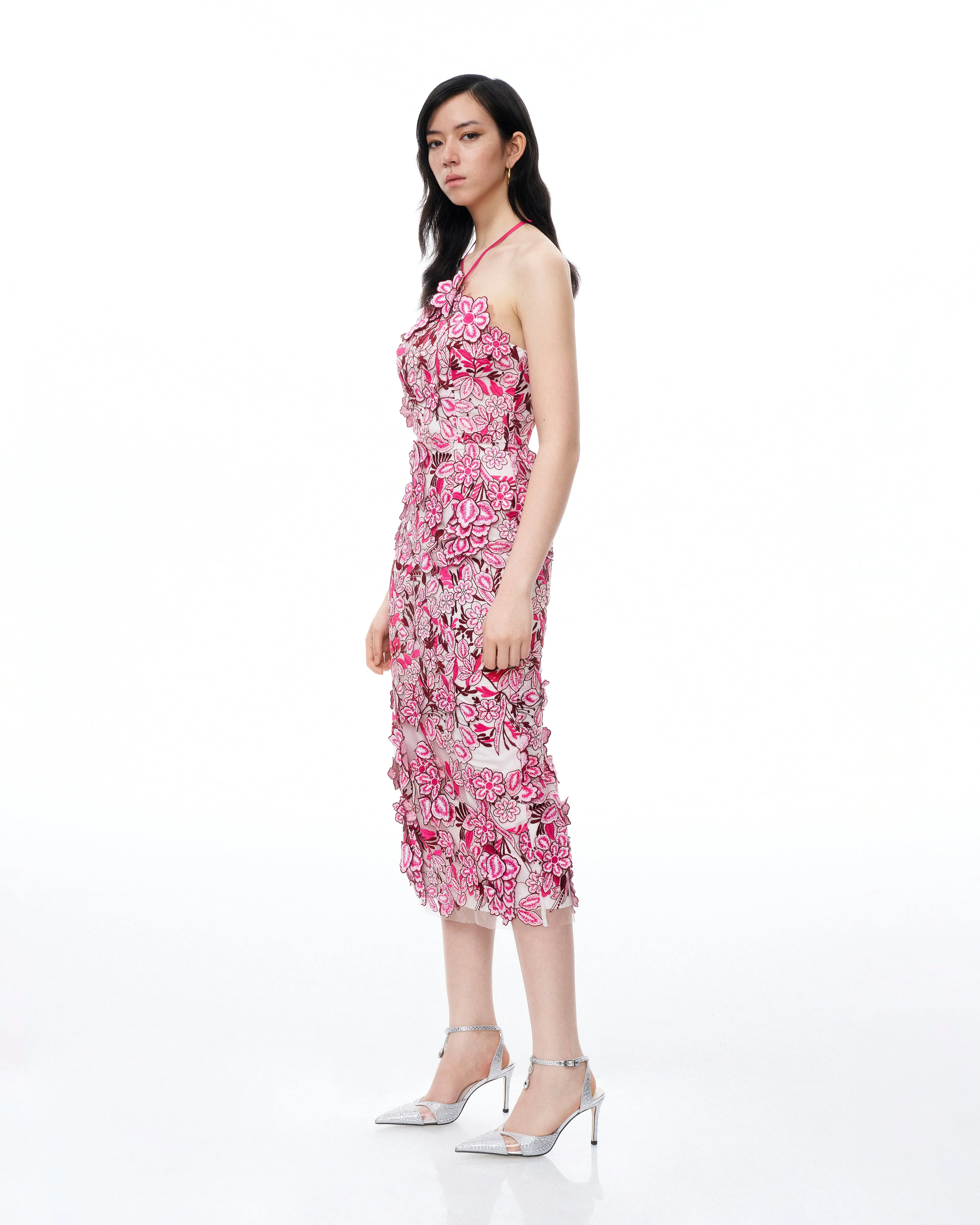 Fiora Halter Neck Floral Embroidered Maxi Dress - Rose Red sold by JW PEI product image thumbnail 2