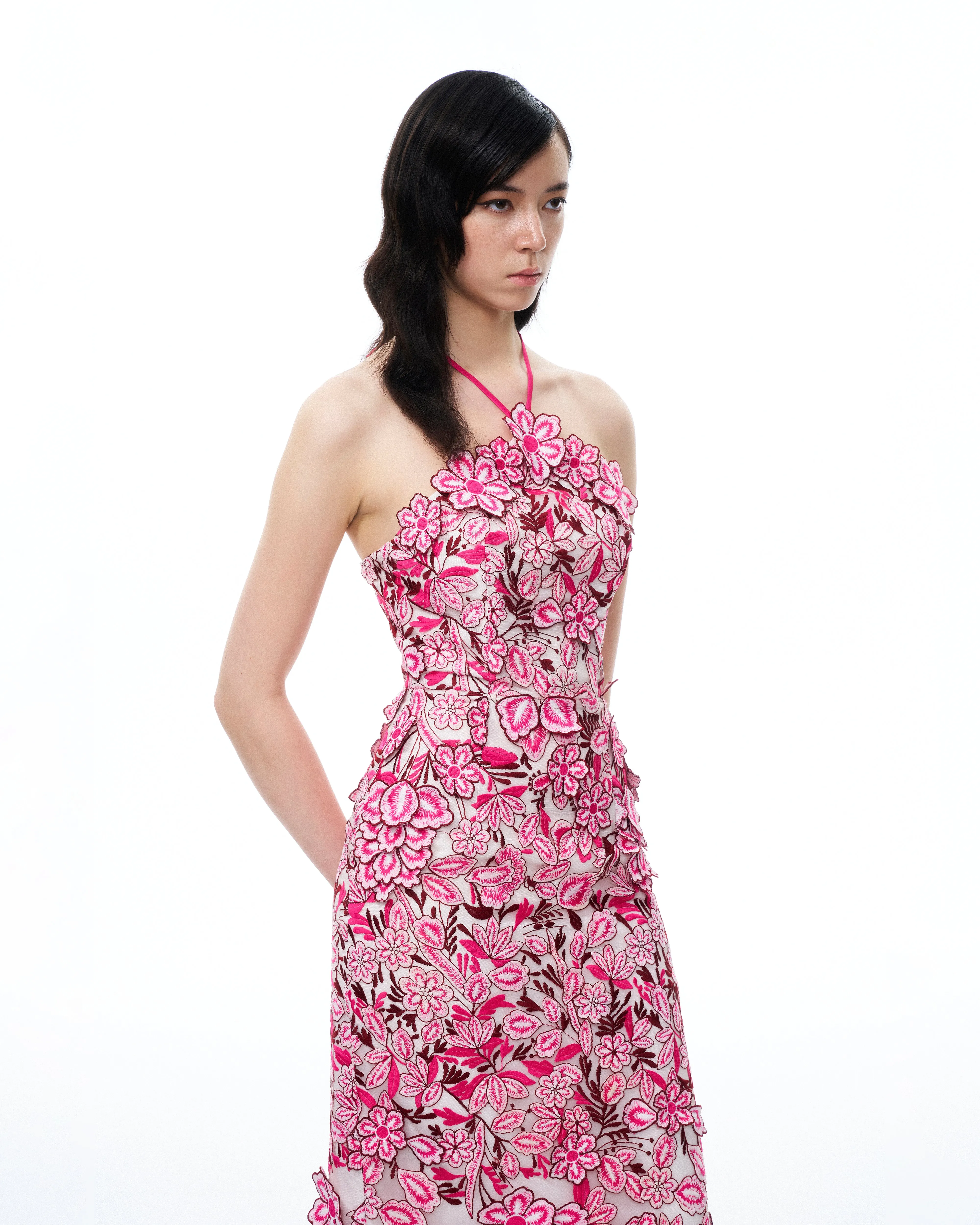 Fiora Halter Neck Floral Embroidered Maxi Dress - Rose Red sold by JW PEI product image thumbnail 5