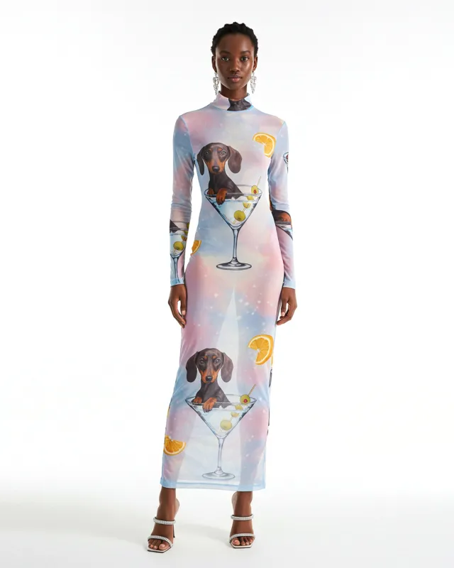 Dachshund Cocktail Print Mesh Maxi Dress - Multicolor sold by JW PEI