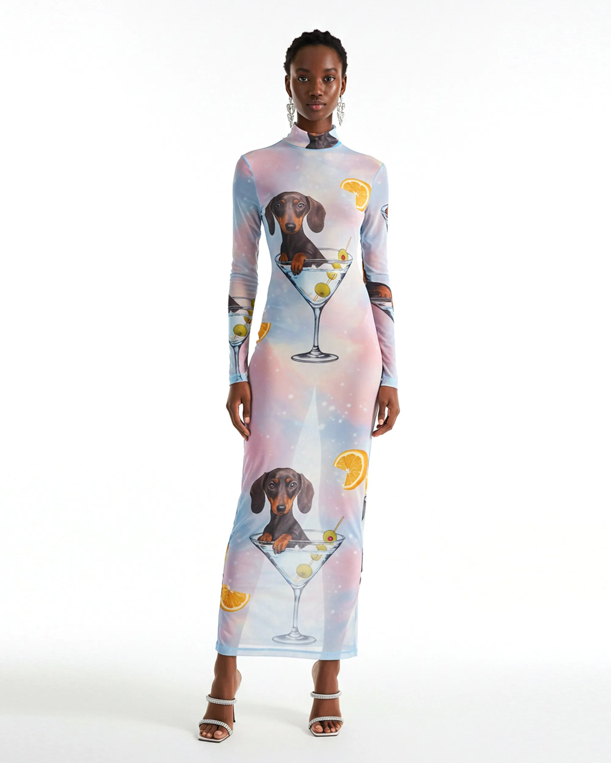 Dachshund Cocktail Print Mesh Maxi Dress - Multicolor sold by JW PEI