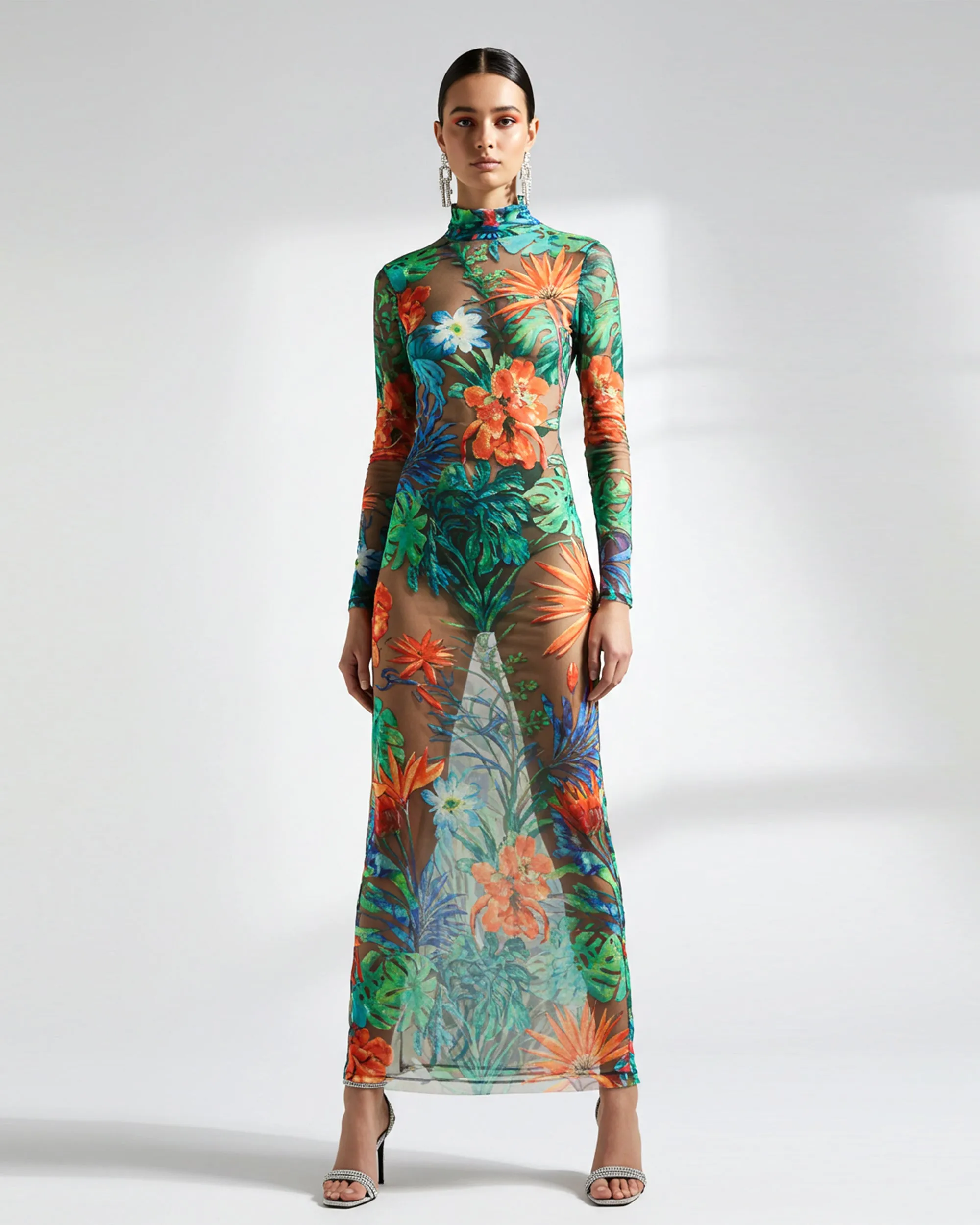 Tropical Floral Mesh Maxi Dress - Multicolor sold by JW PEI