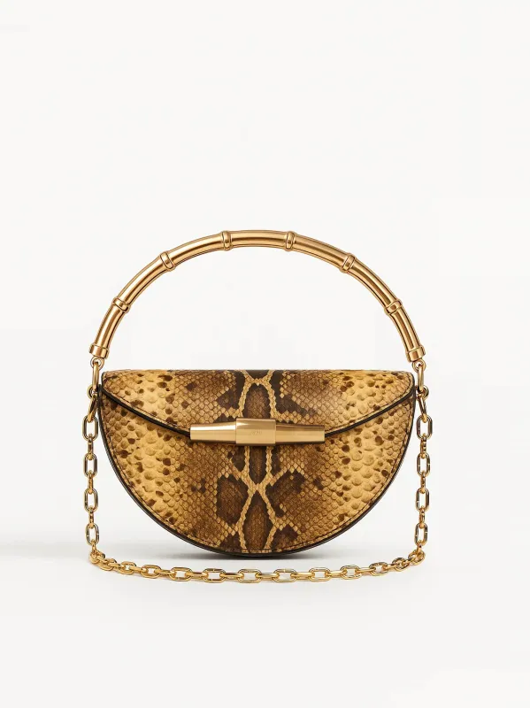 Charlotte Snake Skin Shoulder Bag with Handle - Gold sold by JW PEI
