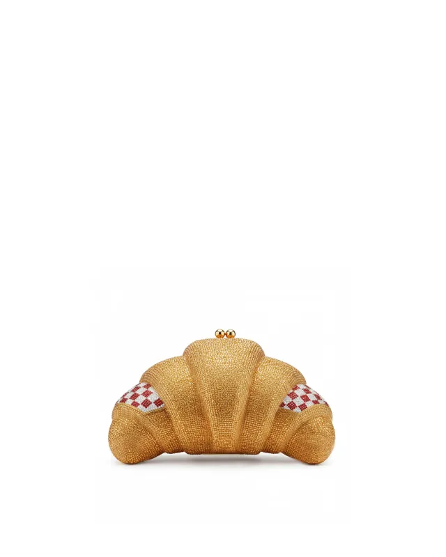 Rhinestone Croissant-Shaped Clutch - Gold sold by JW PEI