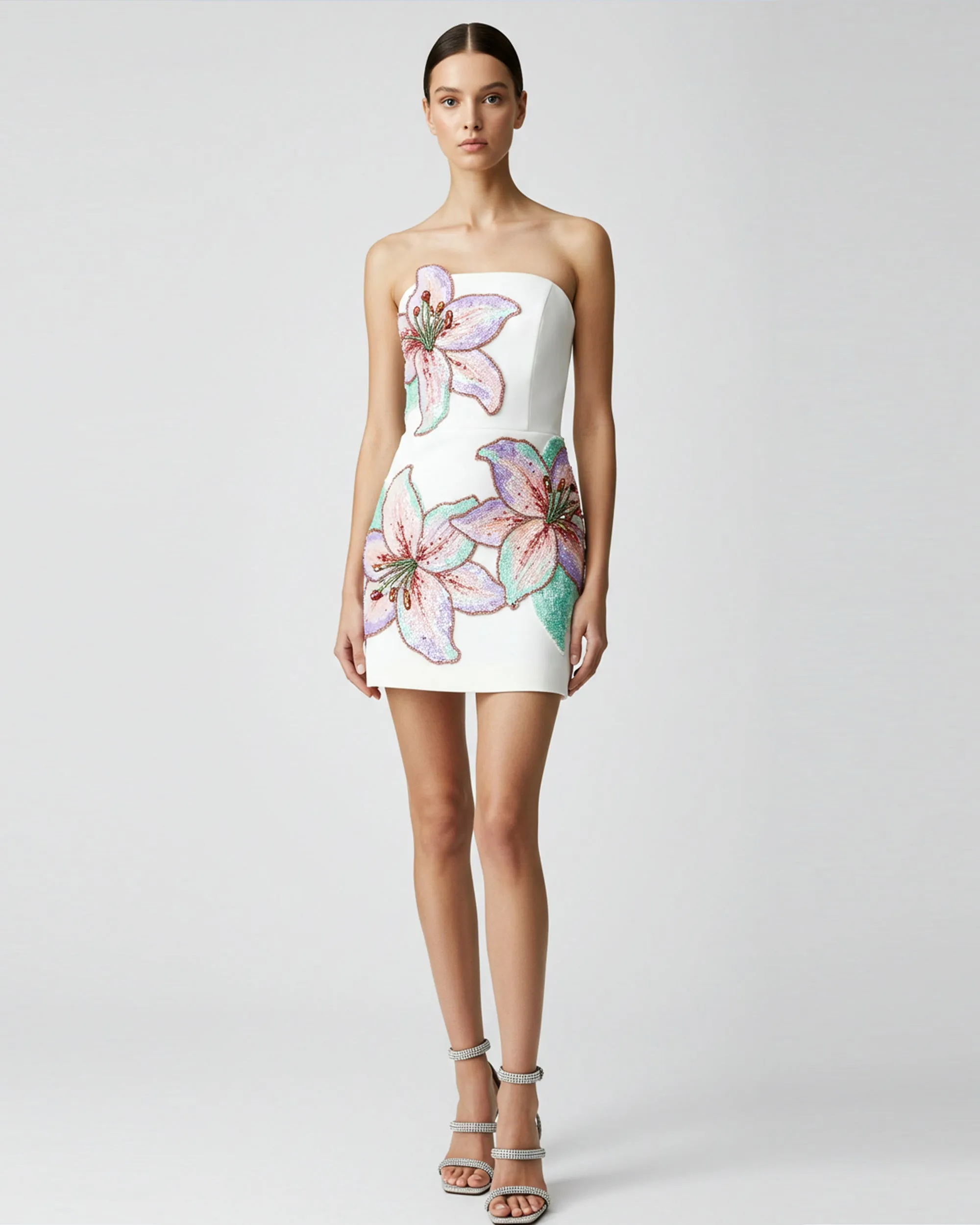 Sequin Lily Appliqué Strapless Mini Dress - Multicolor sold by JW PEI