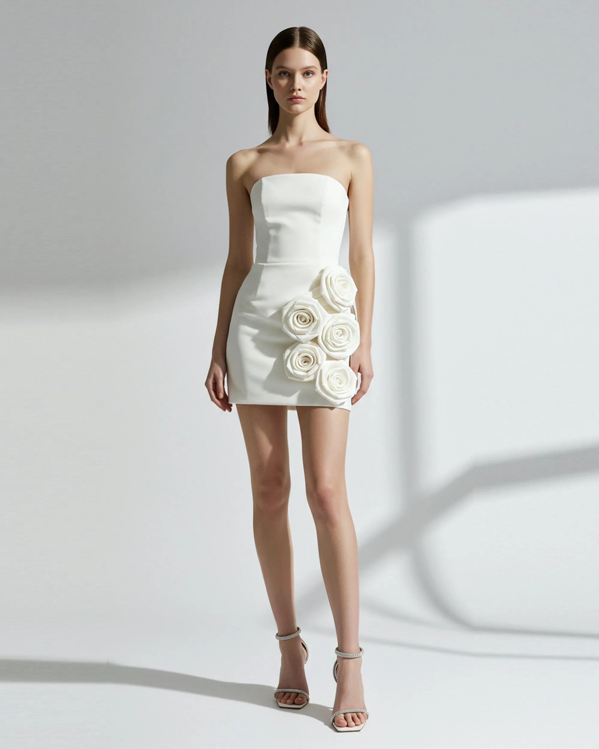 3D Rosette Strapless Mini Dress - Ivory sold by JW PEI