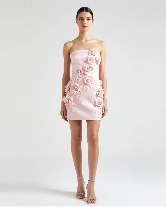 3D Floral Appliqué Strapless Mini Dress - Pink sold by JW PEI