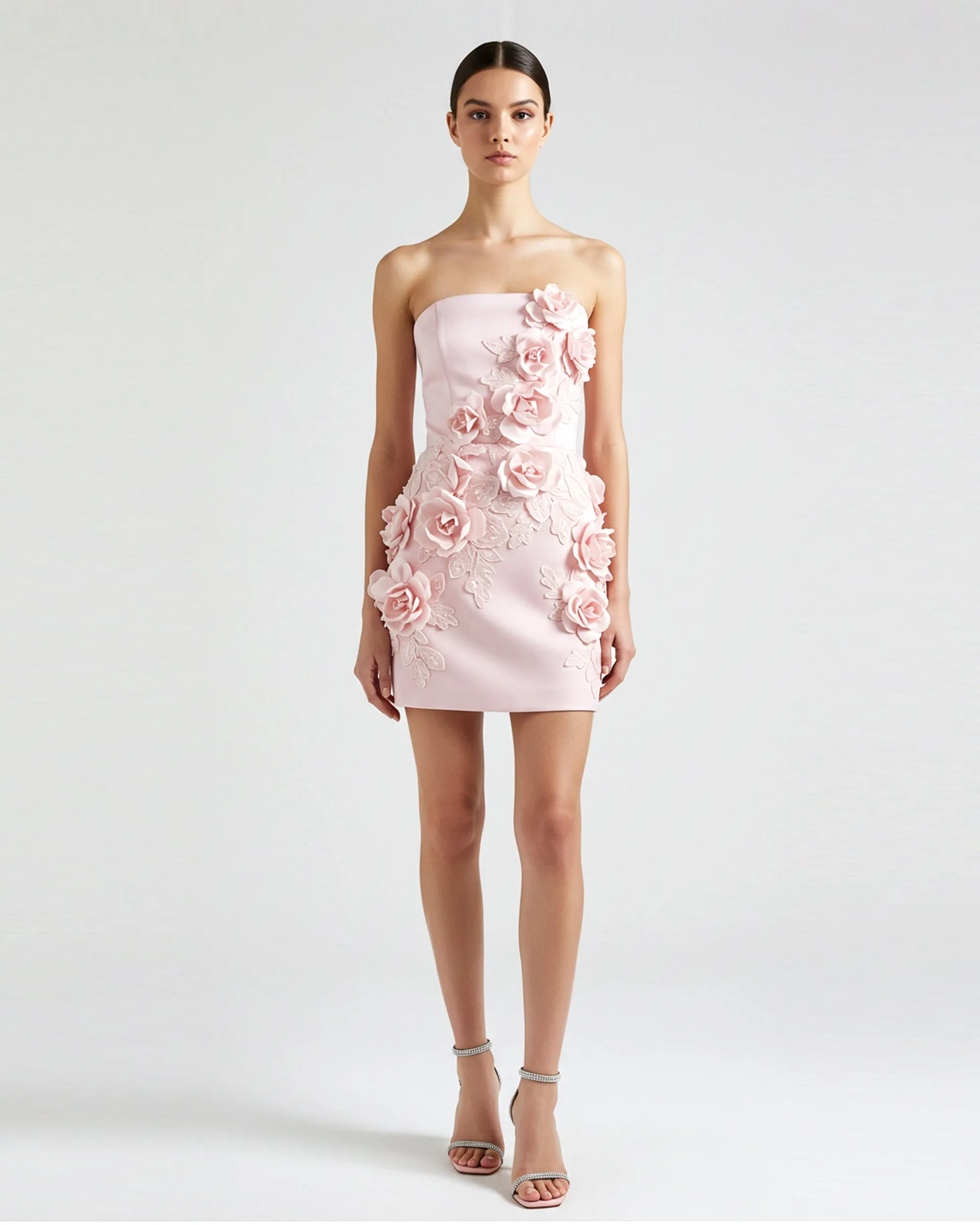3D Floral Appliqué Strapless Mini Dress - Pink sold by JW PEI