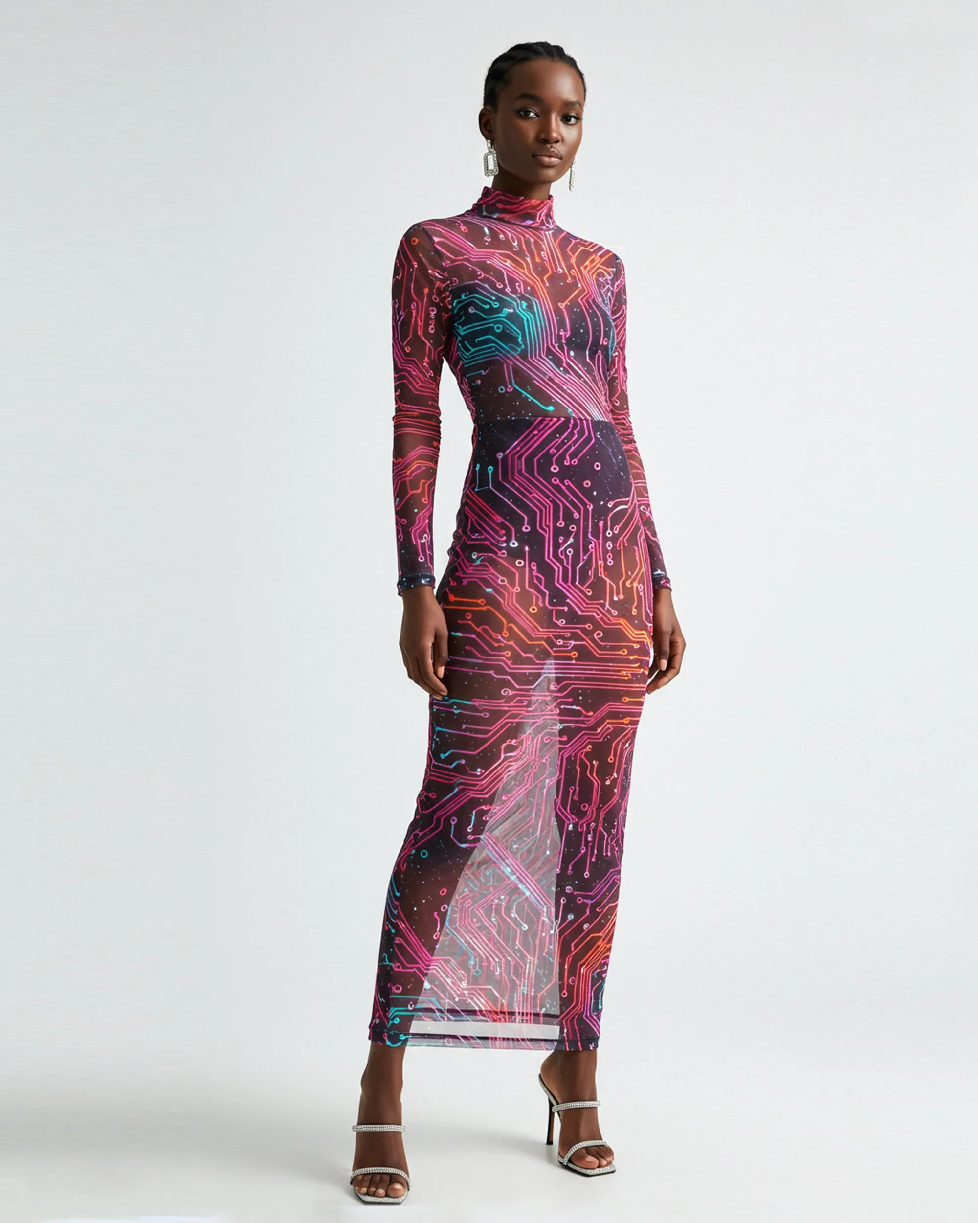 Neon Circuit Board Mesh Maxi Dress - Multicolor sold by JW PEI