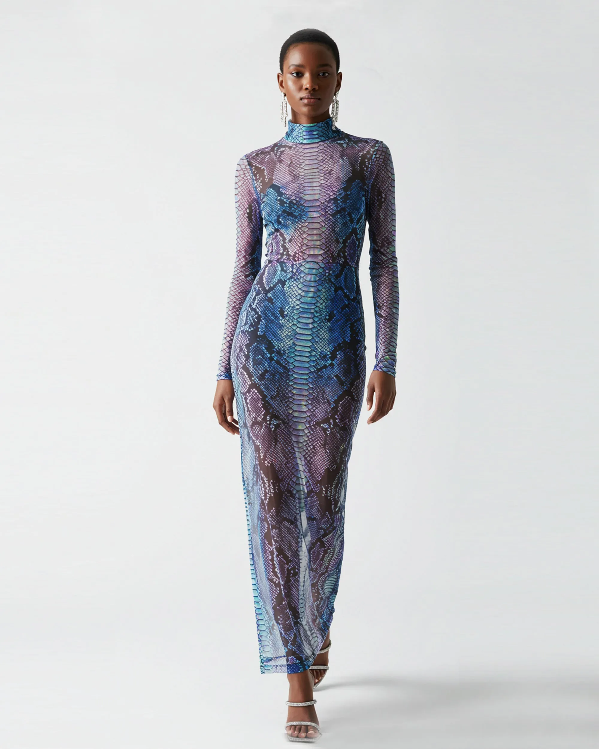 Snake Print Mesh Maxi Dress - Multicolor sold by JW PEI