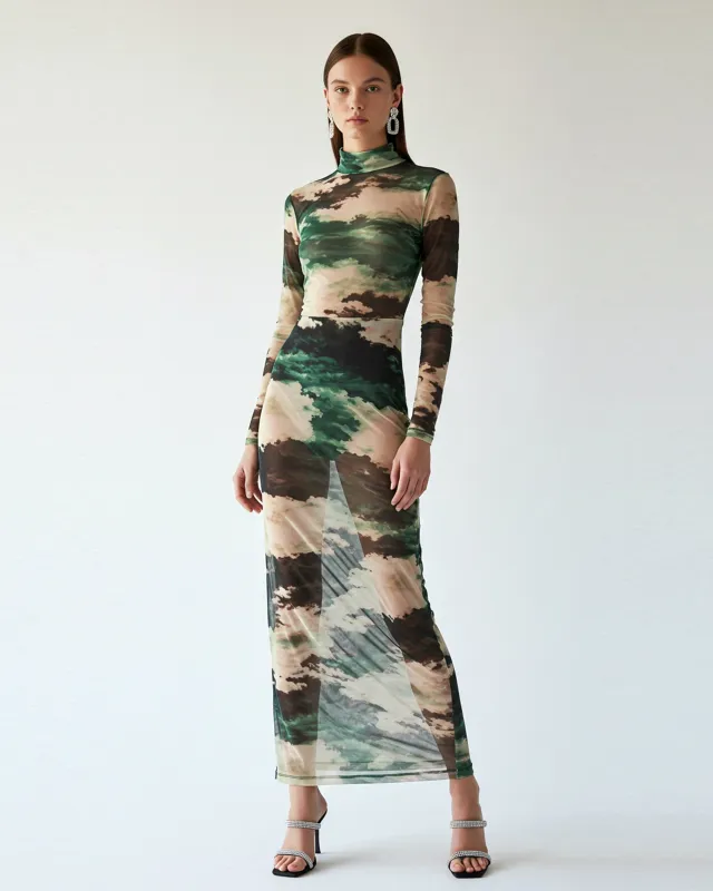 Cloud Print Mesh Maxi Dress - Multicolor sold by JW PEI