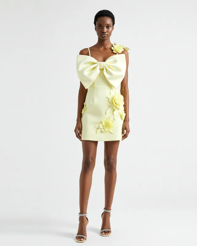 Bow and Floral Mini Dress - Lemon Yellow sold by JW PEI