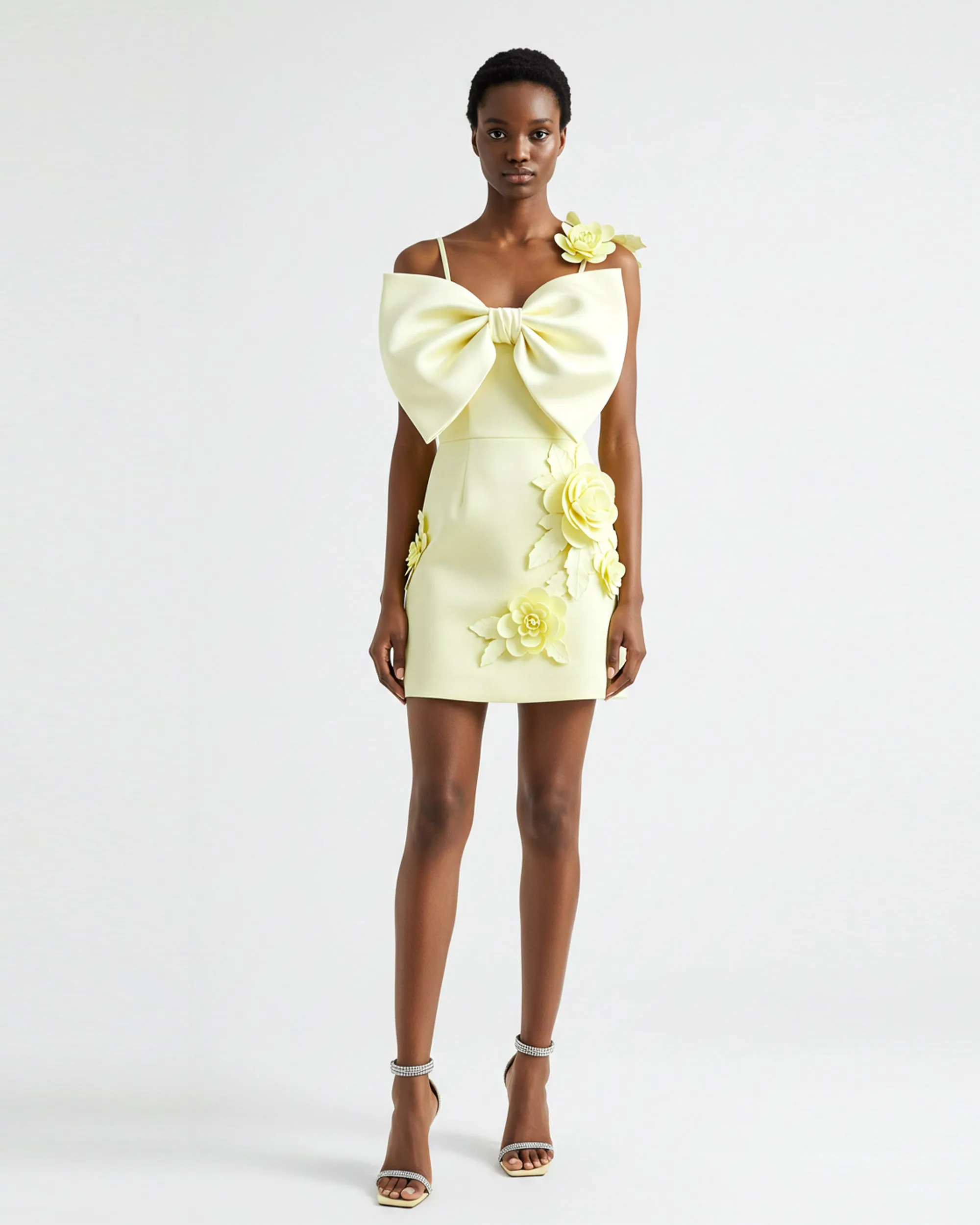 Bow and Floral Mini Dress - Lemon Yellow sold by JW PEI