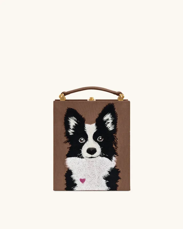 Taya Border Collie Pattern Book Shape Clutch Bag -  Mocha Brown sold by JW PEI
