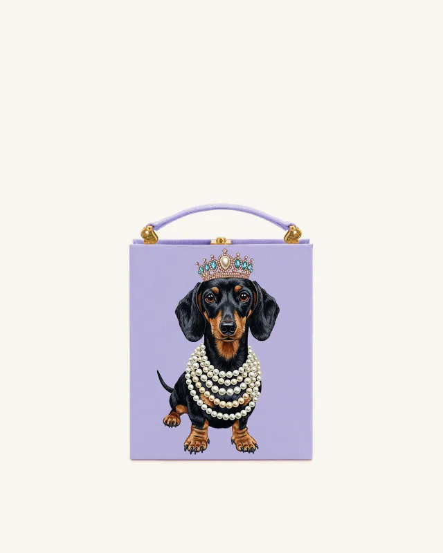 Dachshund Princess Embroidered Box Clutch - Purple sold by JW PEI