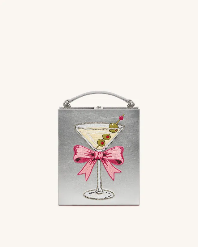Martini Glass Embroidered Box Clutch - Silver sold by JW PEI