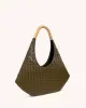 Olivia Hand-Woven Metal Handle Hobo Bag - Olive Green sold by JW PEI