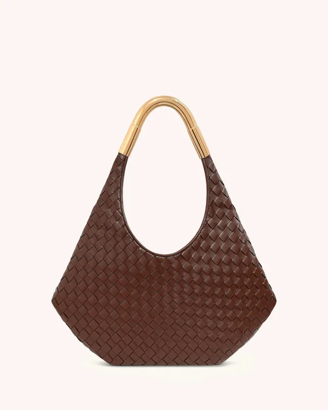 Olivia Hand-Woven Metal Handle Hobo Bag - Brown sold by JW PEI