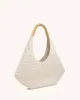 Olivia Hand-Woven Metal Handle Hobo Bag - White sold by JW PEI