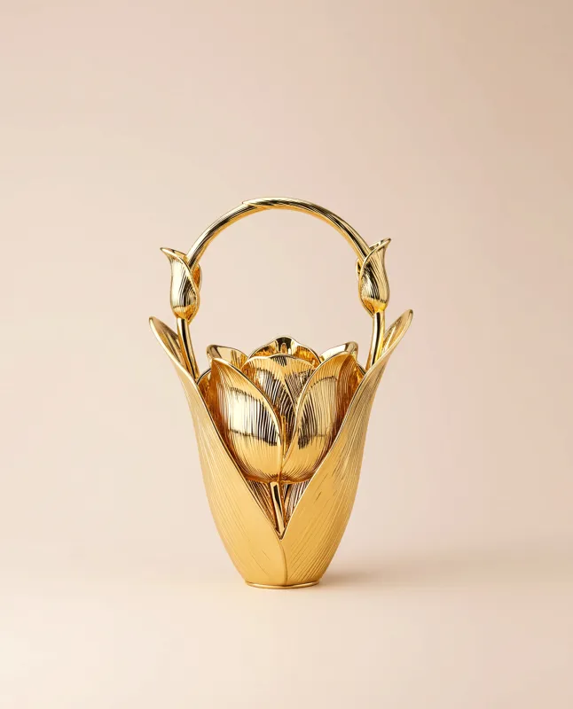 Ella Tulip Vase Top Handle Bag - Gold sold by JW PEI