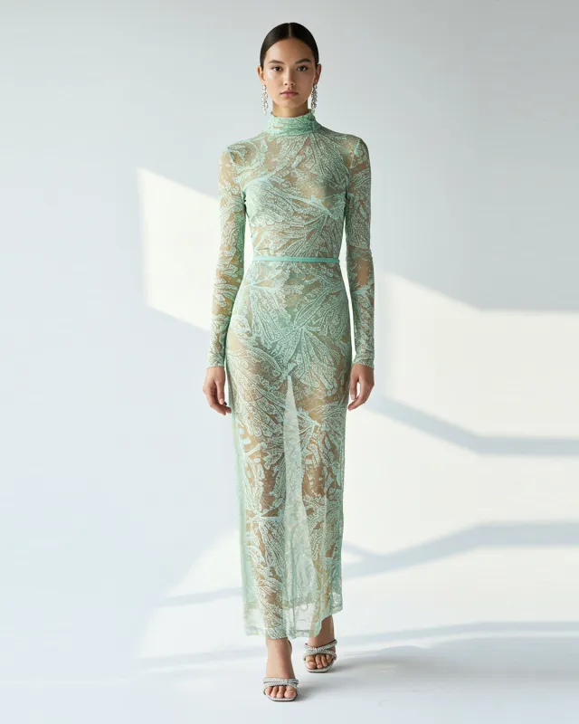 Lace Mesh Printed Sheer Dress - Mint Green sold by JW PEI