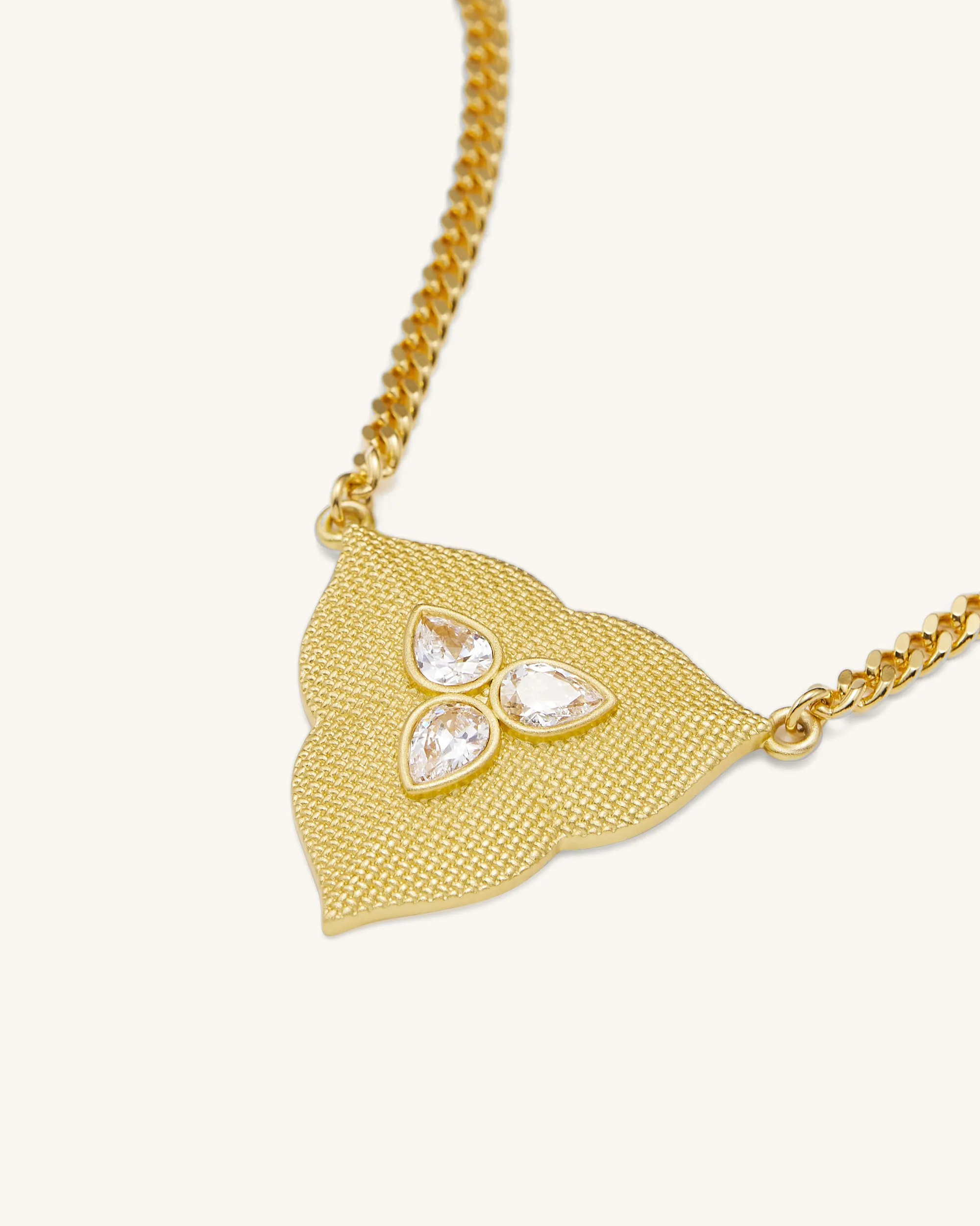 Leaf Pendant Necklace - 18ct Gold Plated & White Zircon sold by JW PEI