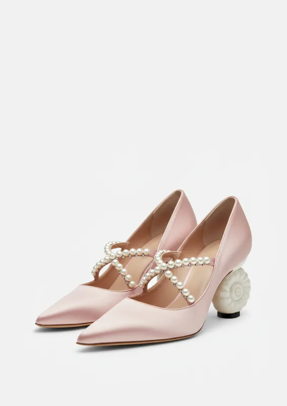 Natalie Pearl-Embellished Strappy Heels - Pink sold by JW PEI