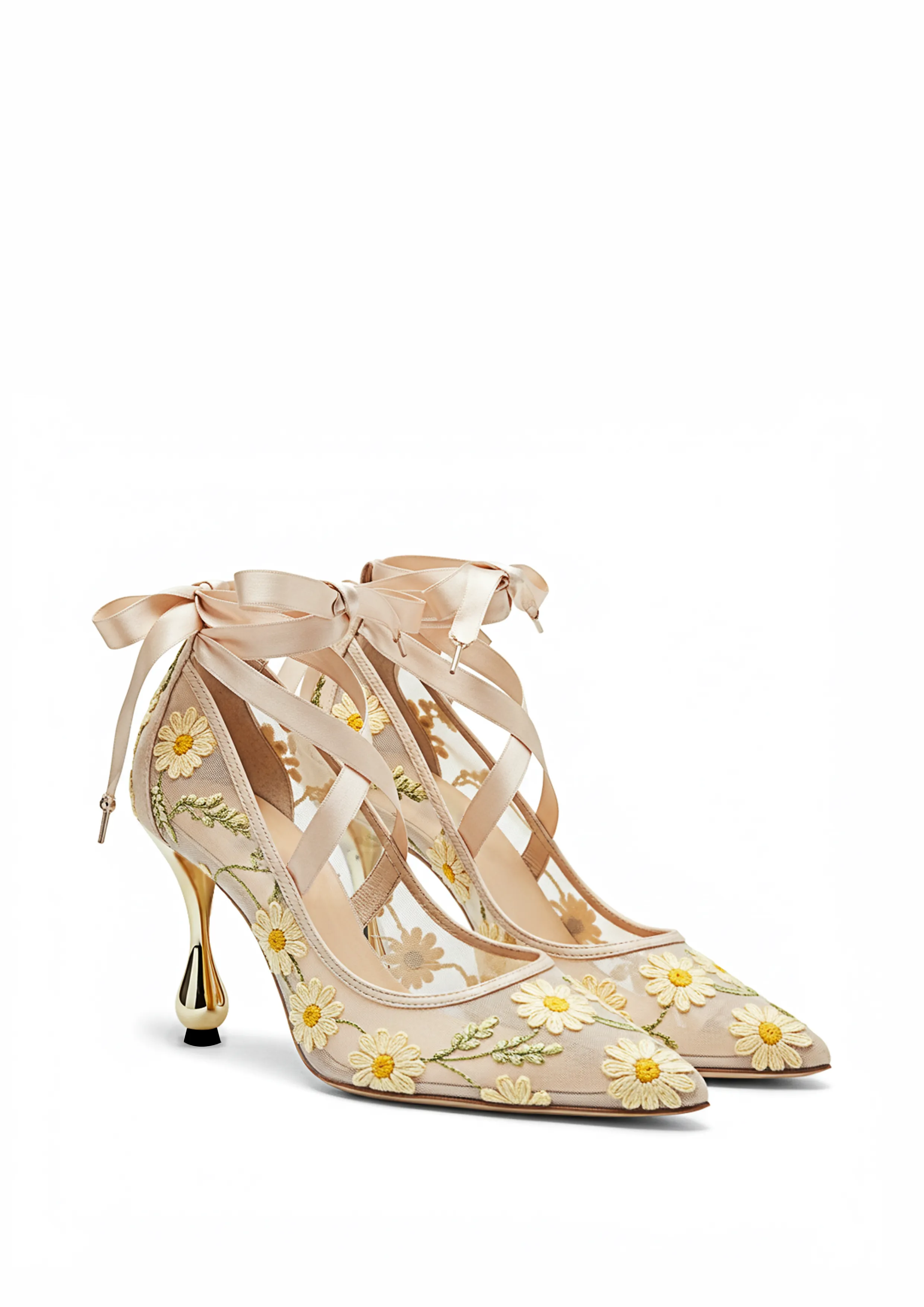 Allison Floral Embroidered High Heels - Beige sold by JW PEI