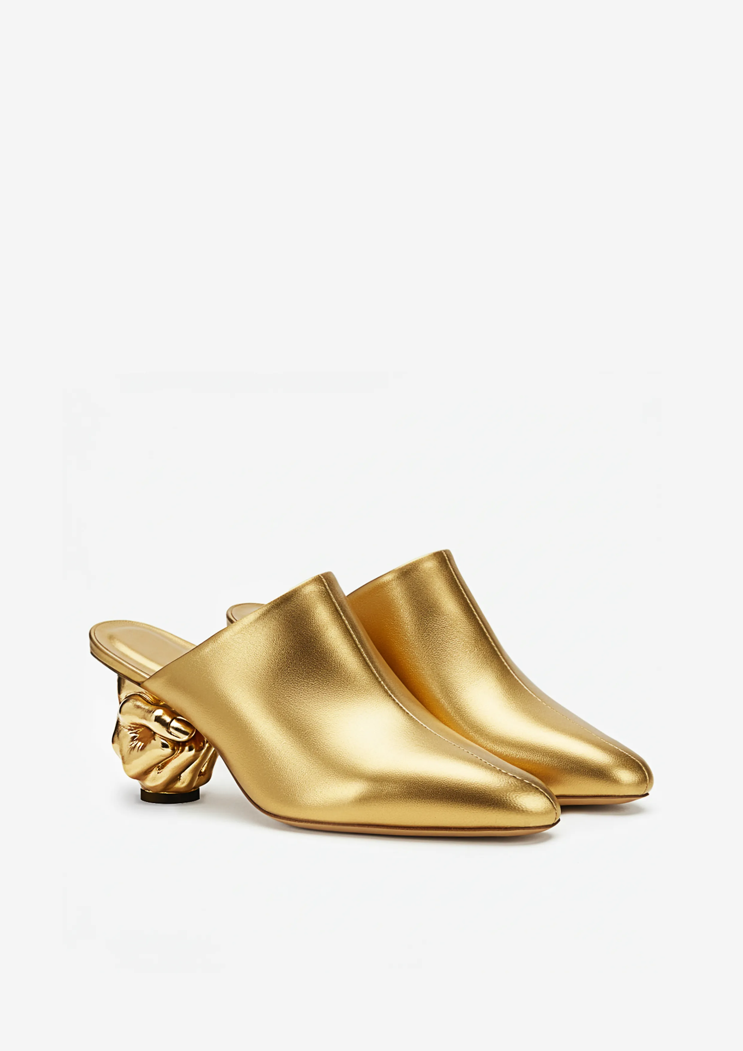 Faith Metallic Mules with Sculptural Heel - Gold sold by JW PEI
