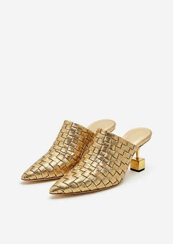 Gabriella Woven Mules - Gold sold by JW PEI