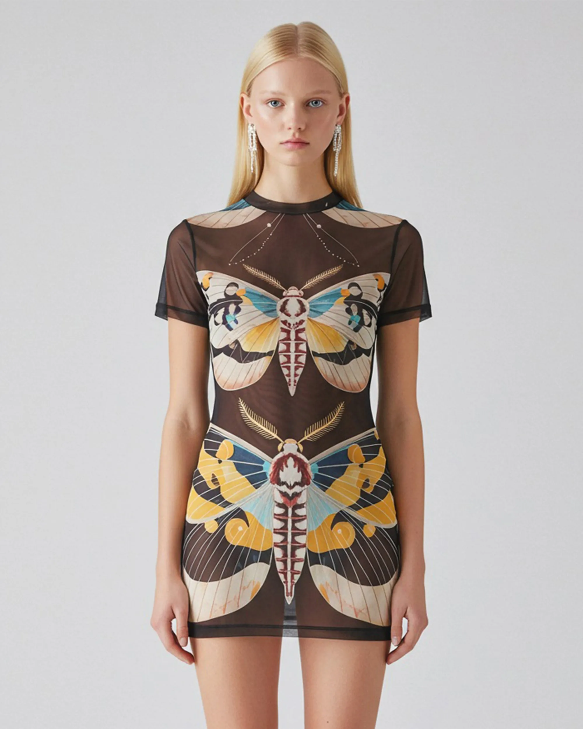 Butterfly Printed Mesh Dress - Brown sold by JW PEI