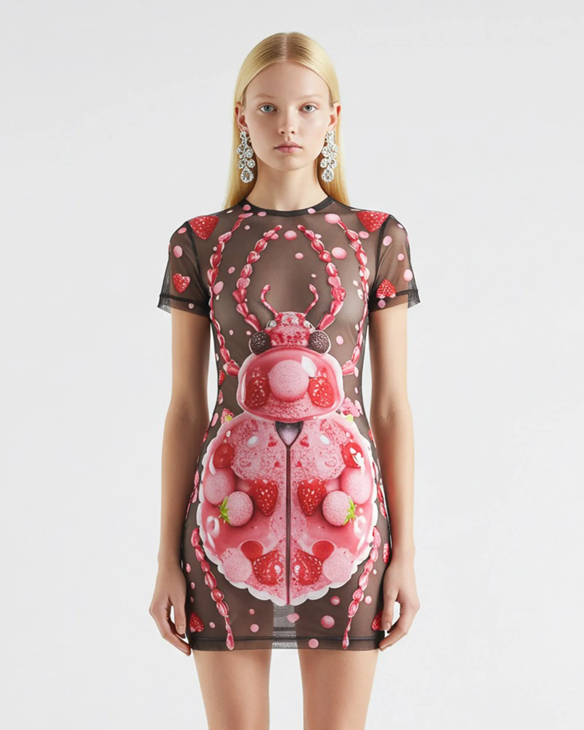 Strawberry Insect Printed Mesh Dress - Pink sold by JW PEI
