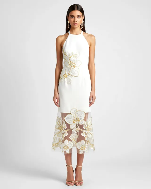 Flower Embroidered Dress - White/Gold sold by JW PEI