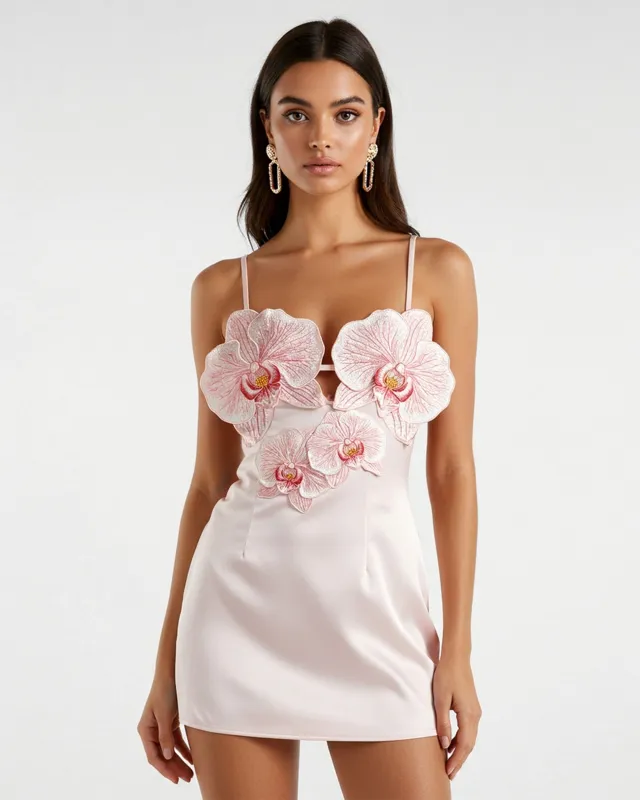 Orchid Embroidered Mini Dress - White/Pink sold by JW PEI