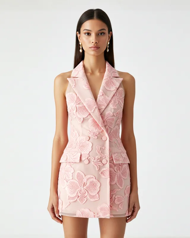 Flower Embroidered Blazer Mini Dress - Pink sold by JW PEI